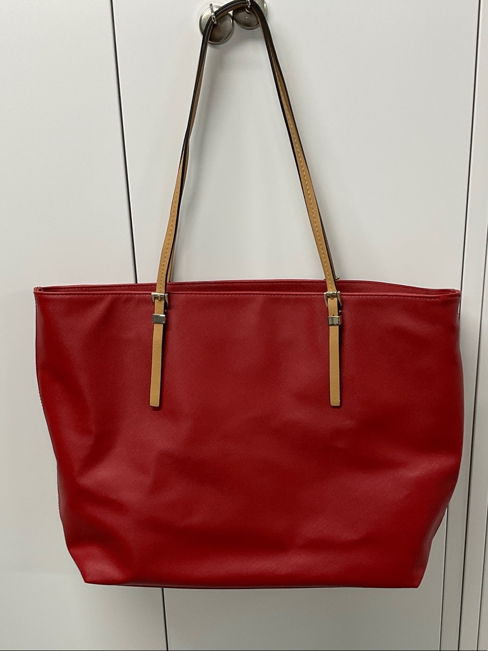 Banana Republic Red/Orange Tote with Tan Straps
